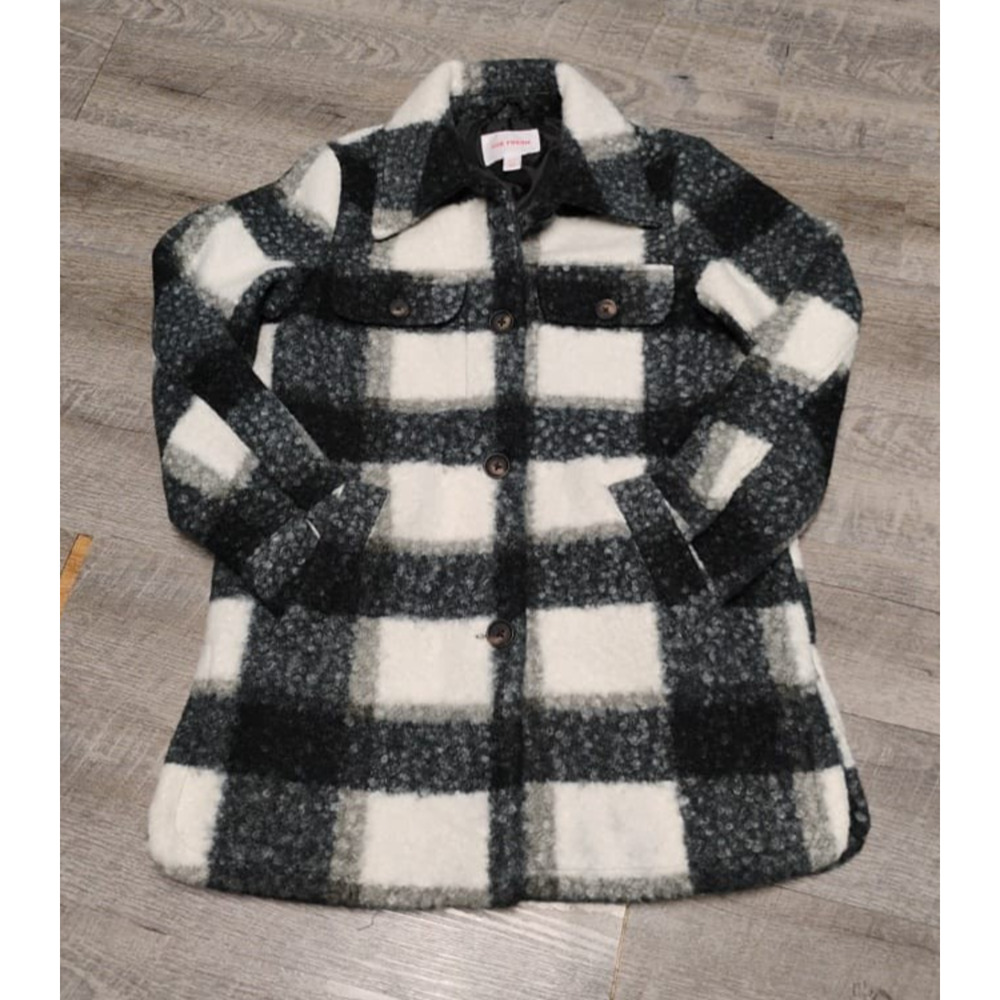 Joe Fresh Plaid Shacket Jacket Black White Buffalo Check Button Up Coat S/P